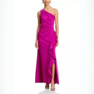 NWT AQUA (Bloomingdale’s) One-Shoulder Ruffled Fuchsia Dress